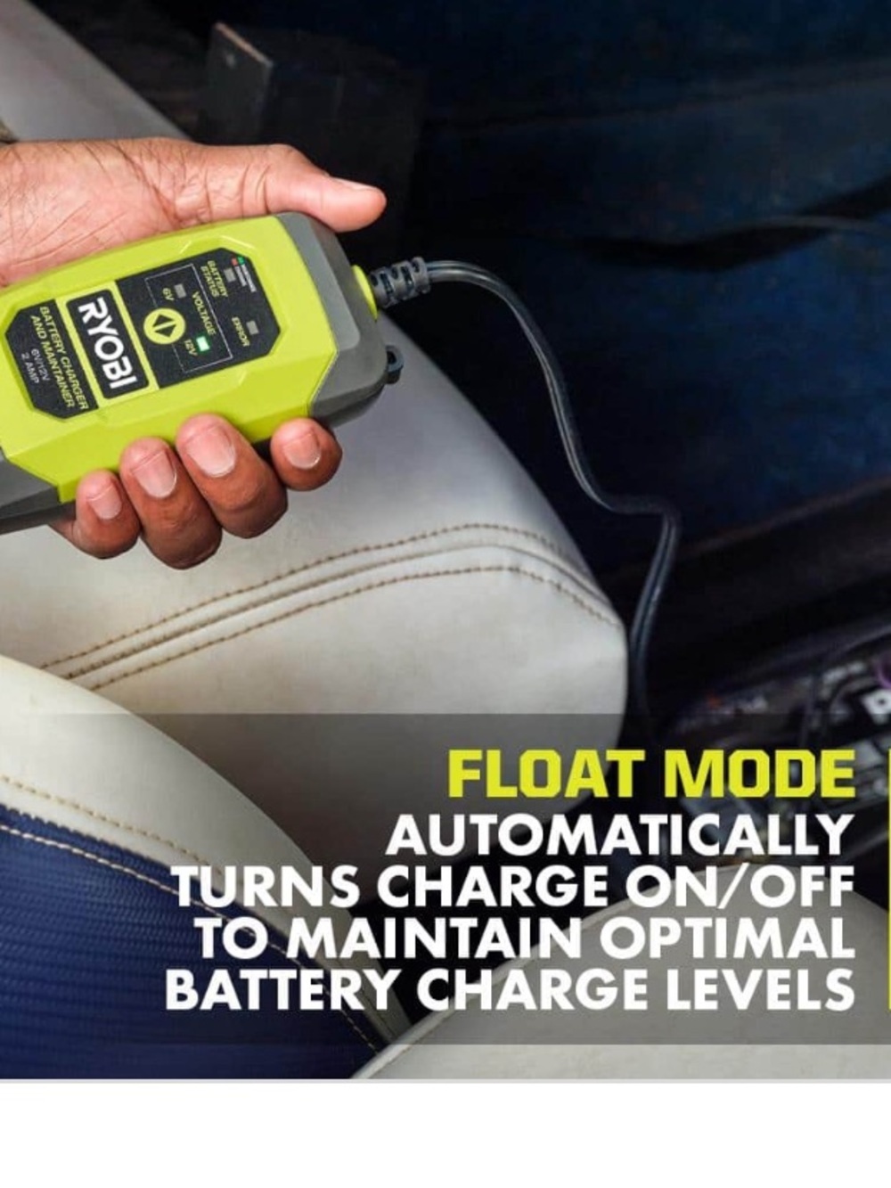 RYOBI 6V/12V 2 Amp Battery Charger & Maintainer - Yellow/Black - Picture 7 of 10